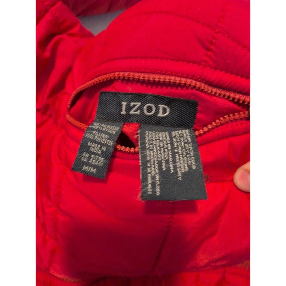 IZOD Men’s M Brick Red Quilted Puffer Vest Full Zip Lined With Adjustable Waist